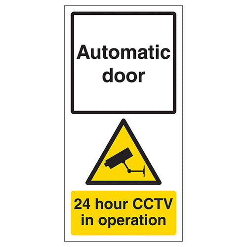 Automatic Door Safety Sign Warns 24hr CCTV For Visitors