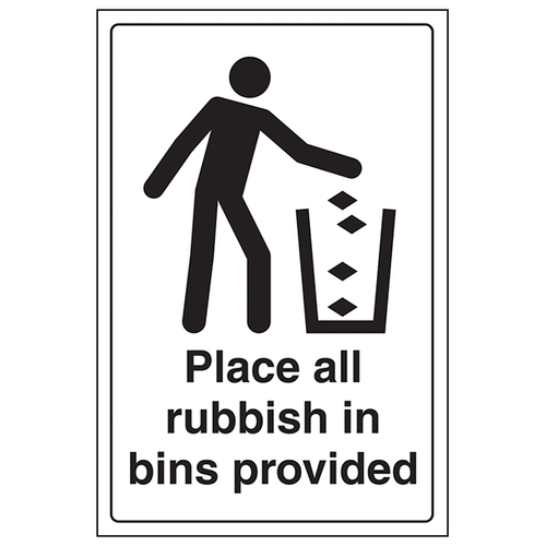 Place Rubbish In Bins Safety Sign Compliant For Worksites