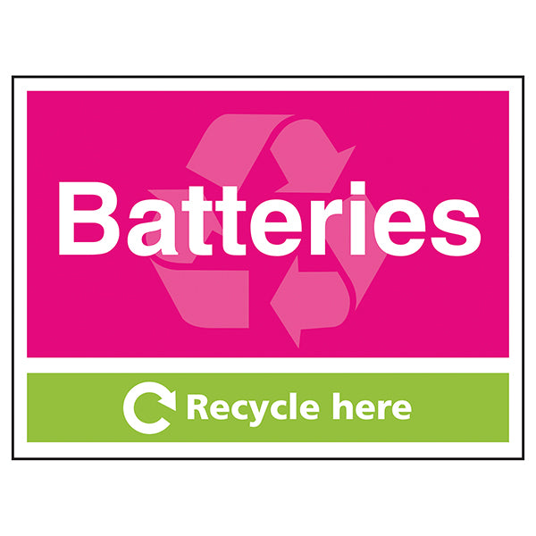 Batteries Recycle Here Self Adhesive Office Safety Sign