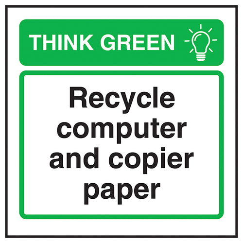 Think Green Recycle Paper Safety Sign For Office Staff