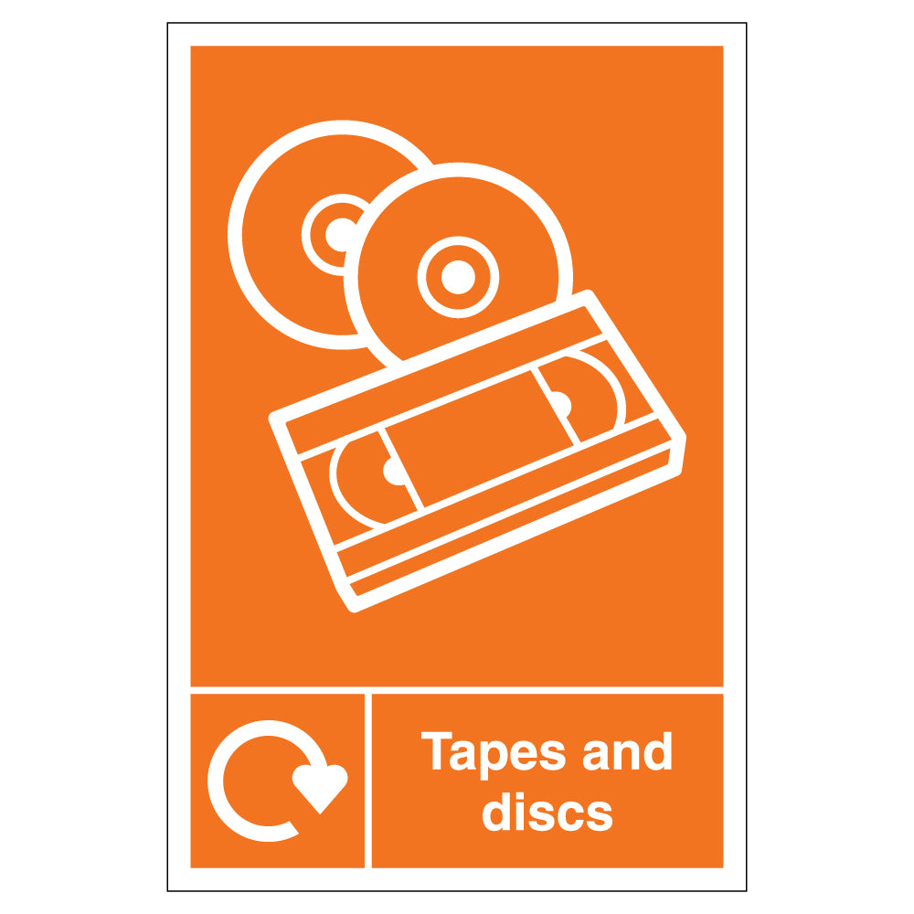 WRAP Tapes Discs Recycling Safety Sign DEFRA 2025 Schools