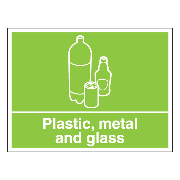 Plastic Metal Glass Recycling Safety Sign Durable Facility