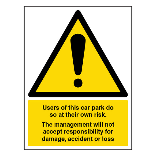 Car Park Safety Sign High Contrast Yellow EN ISO For Sites