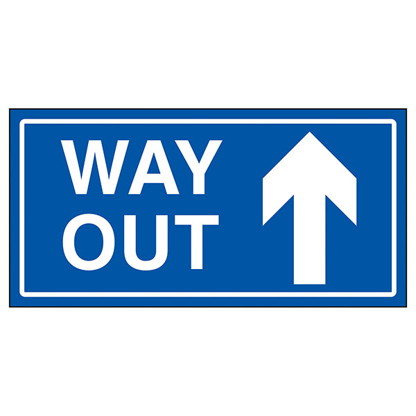 Way Out Arrow Up Blue Safety Sign Clear Durable For Staff