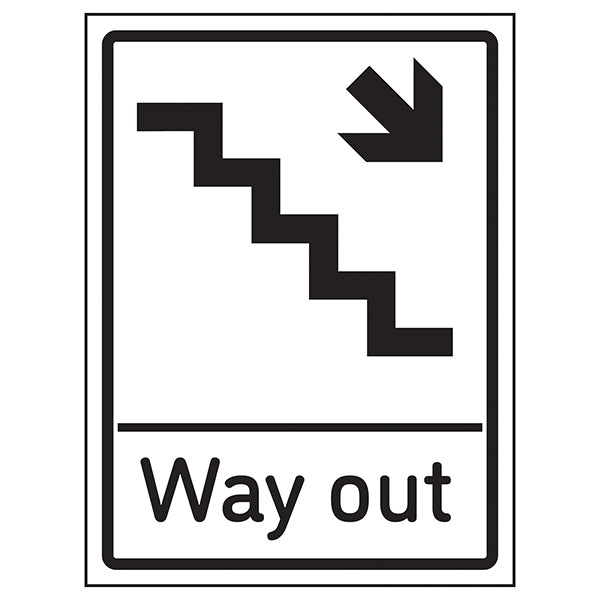 Way Out Arrow Down Stairs Right Safety Sign For Buildings