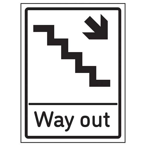 Way Out Arrow Down Stairs Right Safety Sign For Buildings