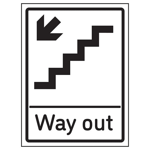 Way Out Down Stairs Left Safety Sign For Emergency Premises