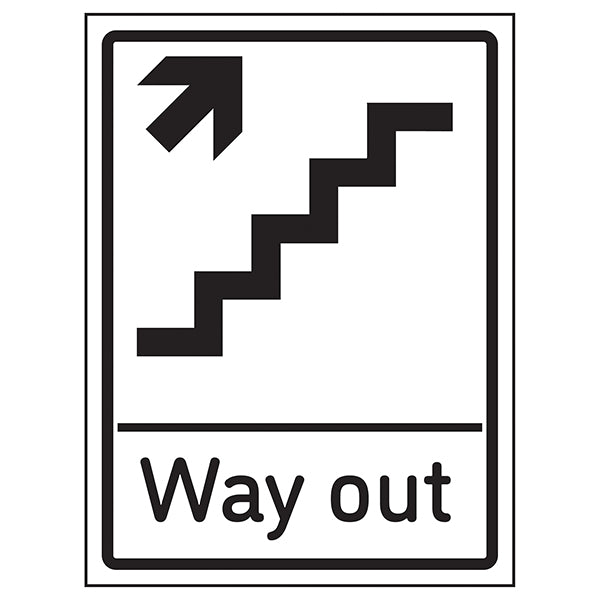 Way Out Arrow Up Stairs Right Safety Sign For Workplaces