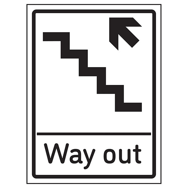 Way Out Arrow Up Stairs Left Safety Sign Clear For Staff
