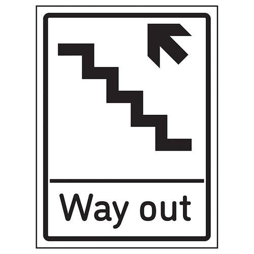 Way Out Arrow Up Stairs Left Safety Sign Clear For Staff