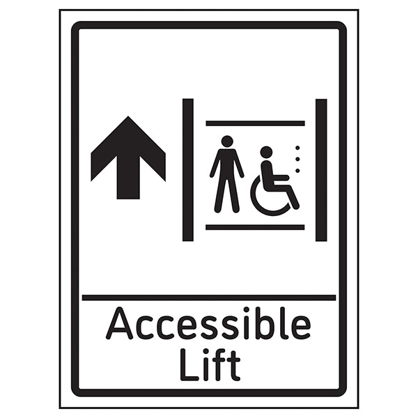 Accessible Lift Arrow Up Safety Sign Clear Staff Wayfinding