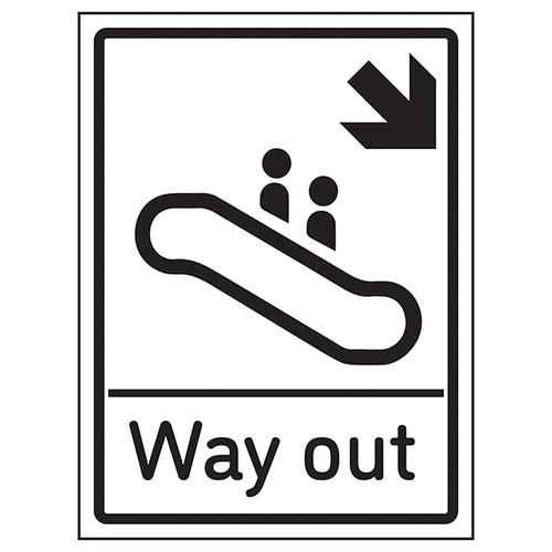 Way Out Arrow Down Right Safety Sign For Visitors Clear