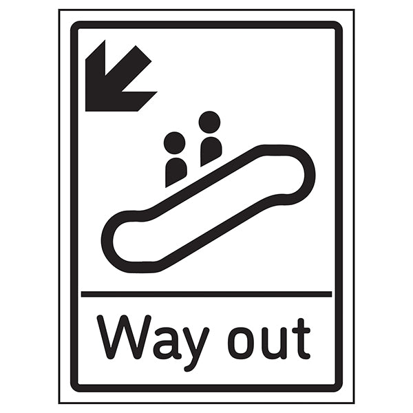 Way Out Arrow Down Left Clear Safety Sign For Visitors