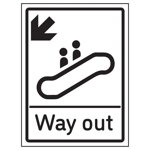 Way Out Arrow Down Left Clear Safety Sign For Visitors