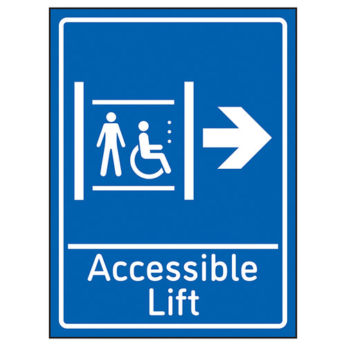 Accessible Lift Safety Sign Arrow Right Clear Visitors
