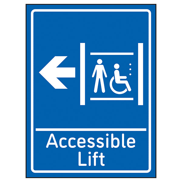 Accessible Lift Arrow Left Blue Safety Sign For Staff
