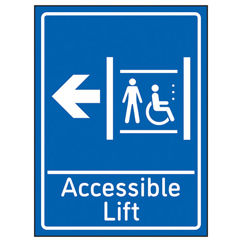 Accessible Lift Arrow Left Blue Safety Sign For Staff