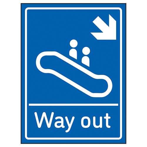 Way Out Arrow Down Right Blue Safety Sign For Visitors