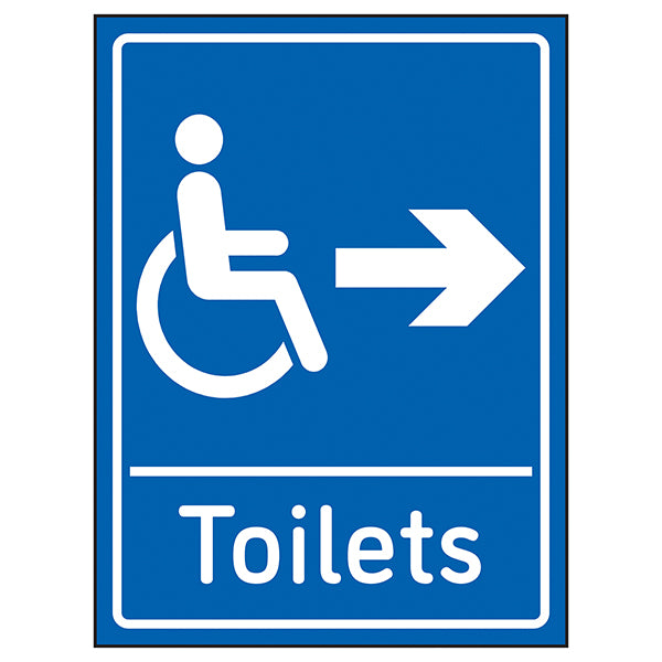 Disabled Toilets Safety Sign Arrow Right Blue Clear For Staff