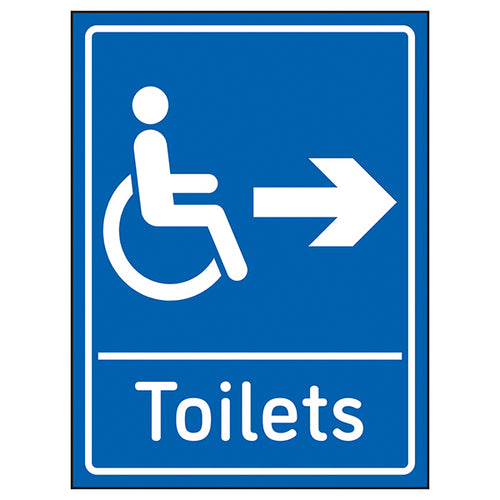 Disabled Toilets Safety Sign Arrow Right Blue Clear For Staff