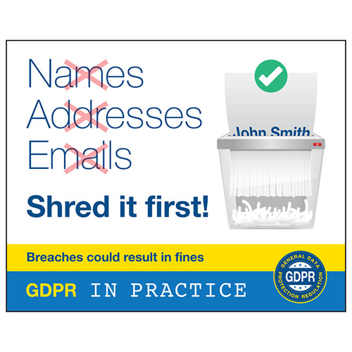 GDPR Sticker - Names, Addresses Emails Shred It First!