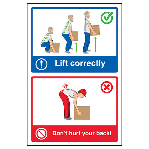 Lift Correctly Safety Sign Prevent Back Injury For Staff