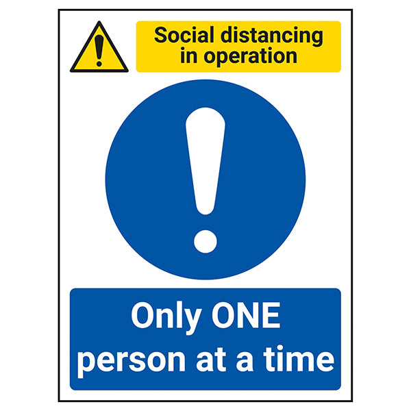 Social Distancing Safety Sign One Person At A Time Staff
