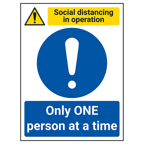 Social Distancing Safety Sign One Person At A Time Staff