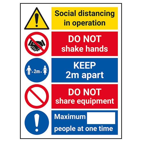 Social Distancing Safety Sign 2m Max One A Time Workplace