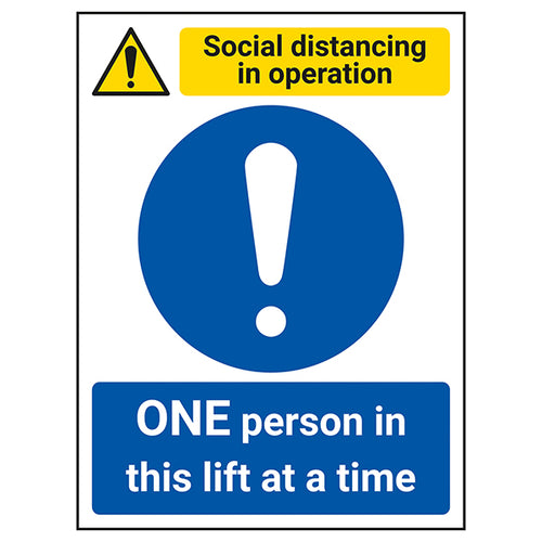 Social Distancing Safety Sign One Person In Lift Workplace