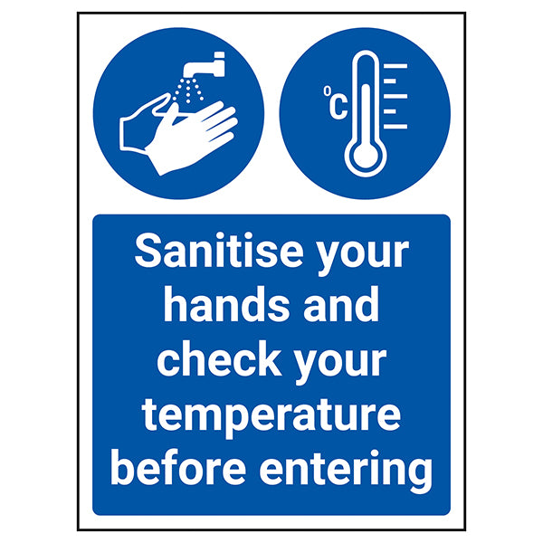 Sanitise Hands And Temperature Check Safety Sign Workplace