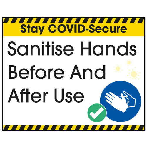 Stay COVID-Secure Sanitise Hands Before And After Use Label