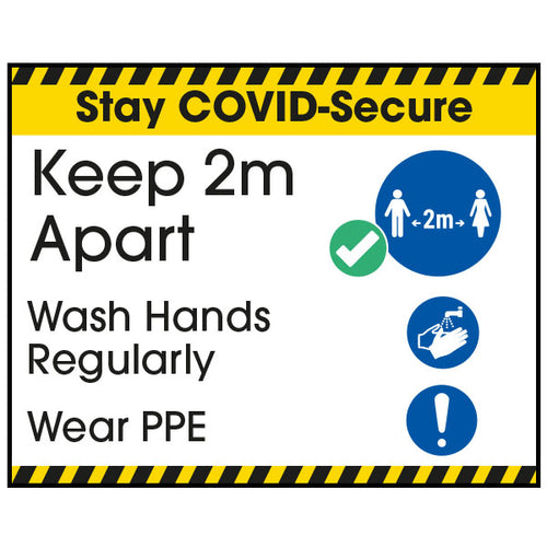 COVID Safety Sign Stay 2m Apart Wash Hands Office Reminder