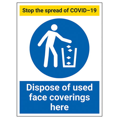 Stop The Spread Face Coverings Disposal Public Safety Sign