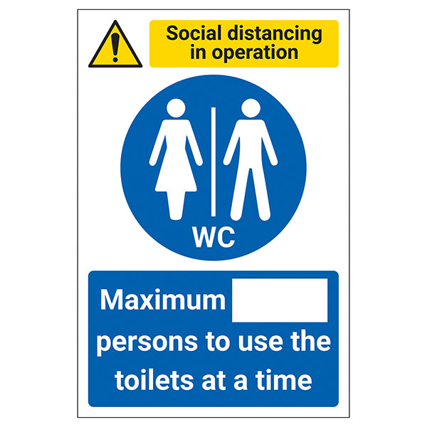 Social Distancing Safety Sign Max Persons Toilet Notice Staff