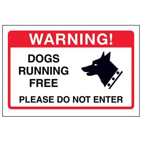 Dogs Running Free Safety Sign Warns Visitors Homeowners