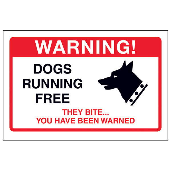 Dogs Running Free Safety Sign Warns Visitors Homeowners