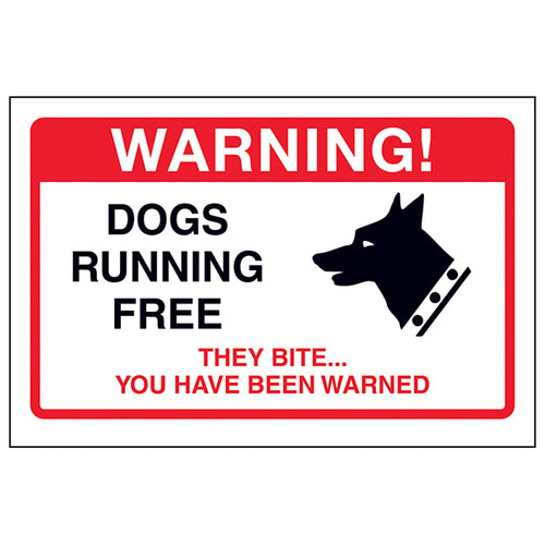 Dogs Running Free Safety Sign Warns Visitors Homeowners