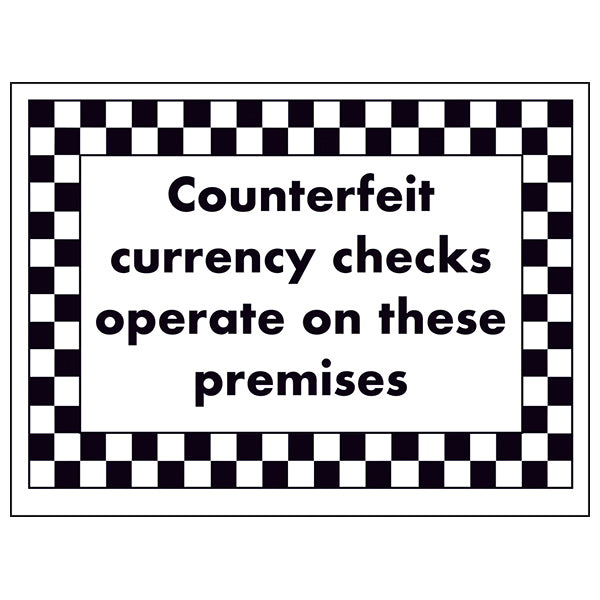 Counterfeit Currency Checks Safety Sign Protect Staff