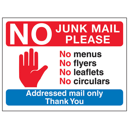 No Junk Mail Sign For Homes Stop Hand Symbol Deters Flyers