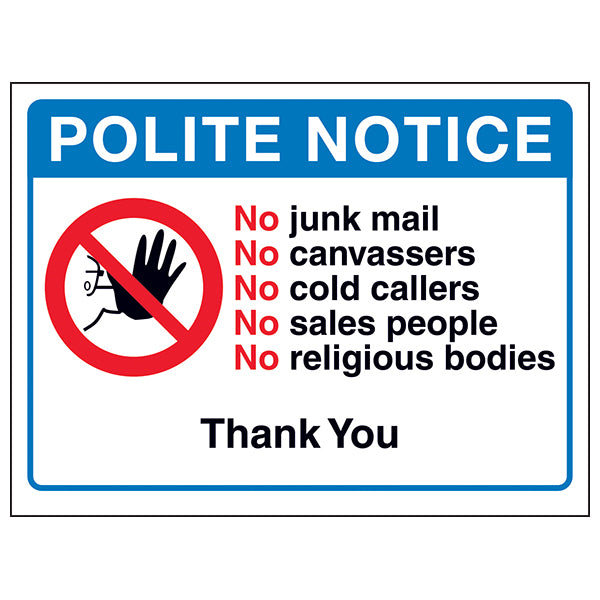 No Junk Mail Sign Deters Cold Callers For Homes Thank You