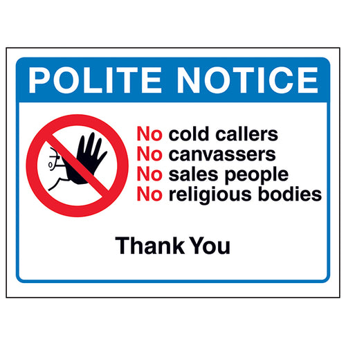 No Cold Callers Sign Deters Junk Mail For Homeowners