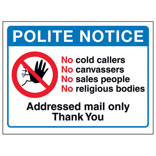 No Cold Callers Sign Addressed Mail Only For Homeowners