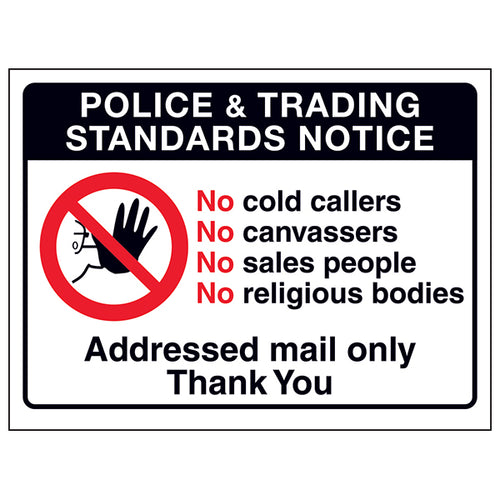 No Cold Callers Sign Deters Unwanted Mail For Homeowners