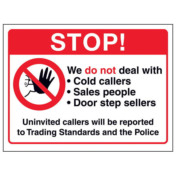 No Cold Callers Sign Deterrent For Homeowners And Properties