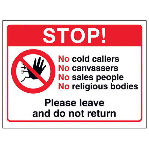 No Cold Callers Sign for Homeowners Deters Junk Mail