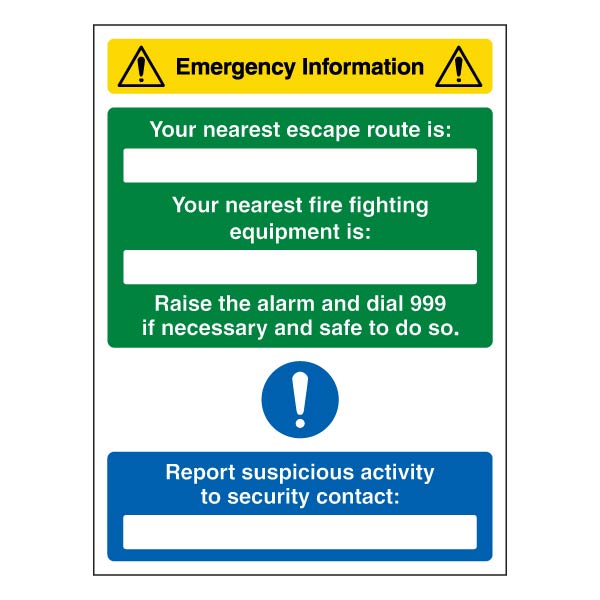 Emergency Info Safety Sign Quick Escape Route For Staff