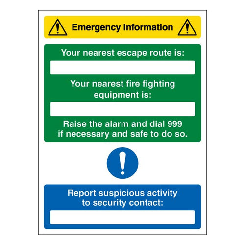Emergency Info Safety Sign Quick Escape Route For Staff