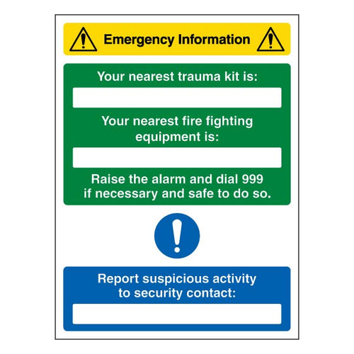 Emergency Information Safety Sign For Workplace Security