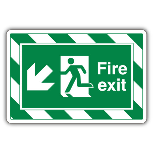 Fire Exit Arrow Down Left Safety Sign ExtraViz For Staff